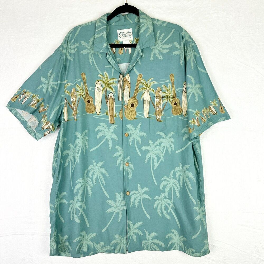Diamond Head Sportswear Vintage Hawaiin Ss Button Up Size Xl Surf Guitar